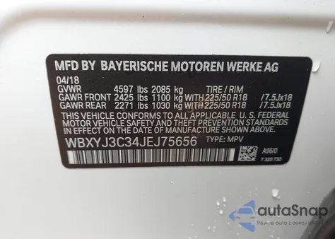 2018 BMW X2 Sdrive28I from USA, damaged, VIN WBXYJ3C34JEJ75656